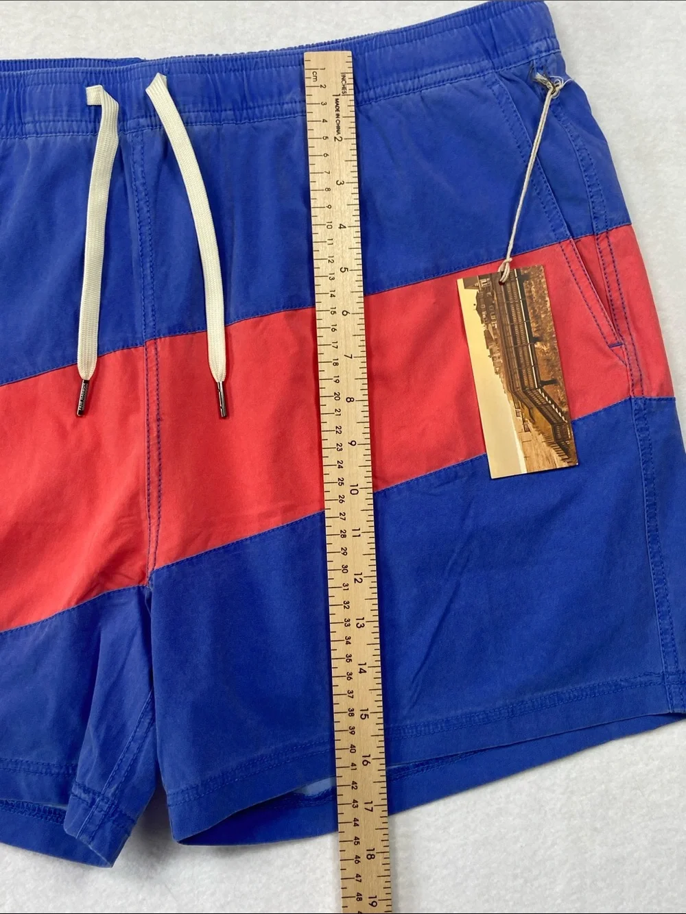 Fair Harbor Men's Blue & Red Swim‎ Trunks with Drawstring Beach Coastal Pool